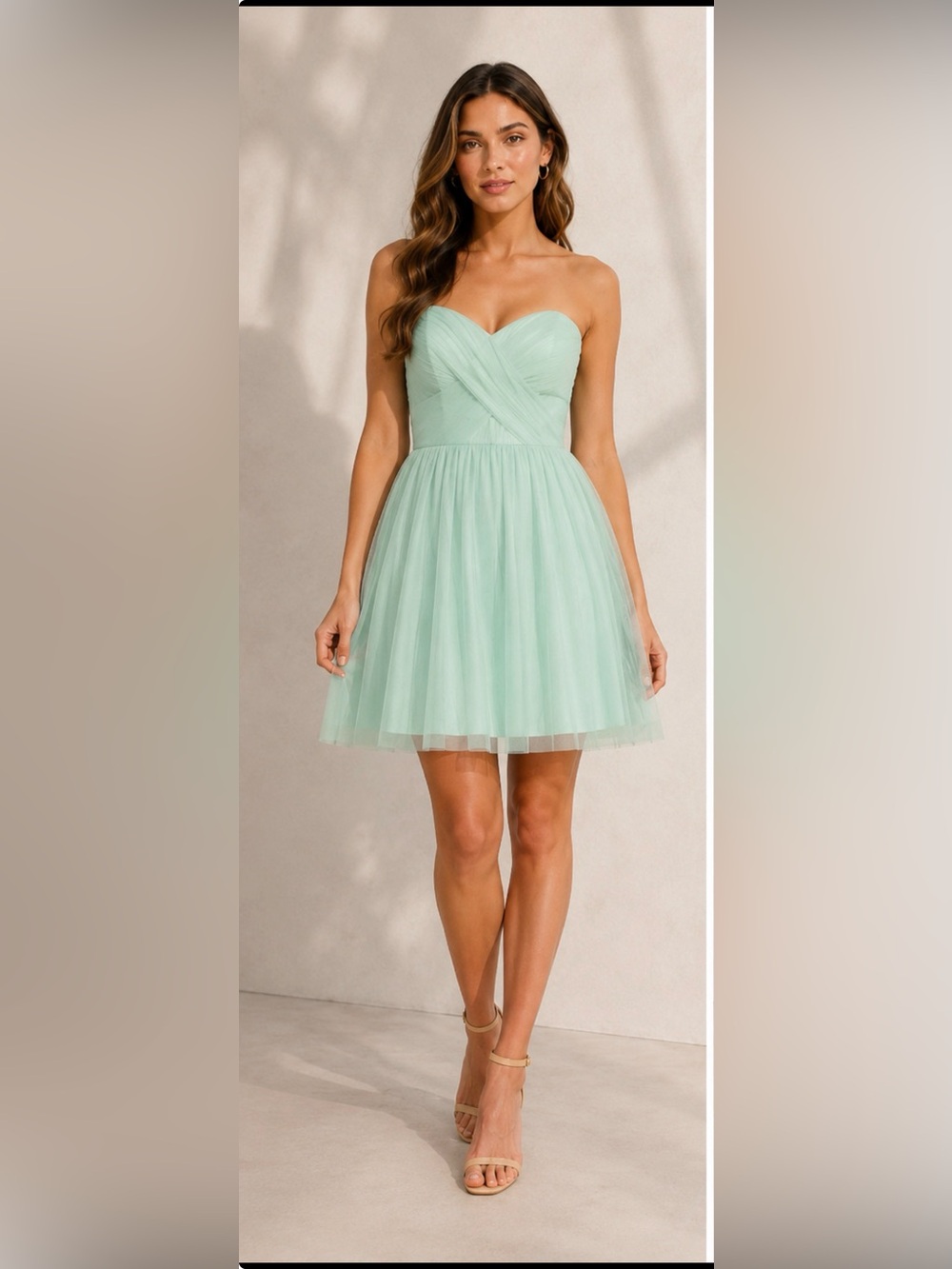 David’s Bridal Mint Strapless Tulle Mini Dress Size 6 Homecoming Party NWOT